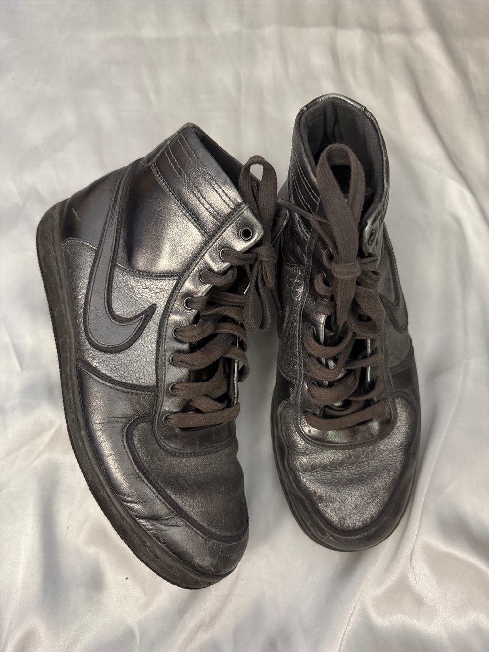 Nike Metallic Gray Leather High-Top Sneakers